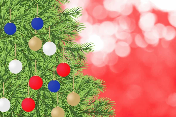 Vánoční Ozdoby Strom Červeném Rozostřené Světla Pozadí Šťastný Nový Rok — Stock fotografie