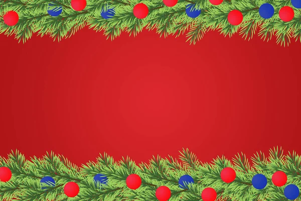 赤い背景にクリスマスと幸せな新年の木の枝との境界 — ストック写真