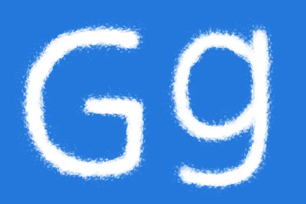蓝色背景上的云G字母表形状 — 图库照片