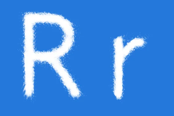 蓝色背景上的云R字母表形状 — 图库照片