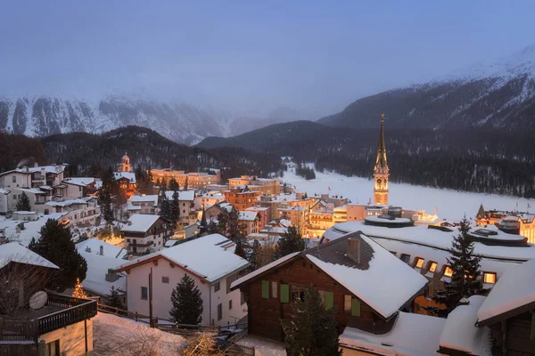 Widok na St Moritz Wieczorem, Szwajcaria — Zdjęcie stockowe