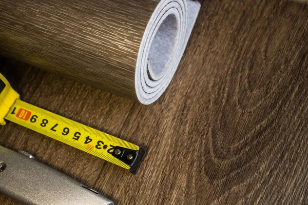 Linóleo Muestras Suelos Con Textura Madera Cortando Tamaño Año Nuevo — Foto de Stock