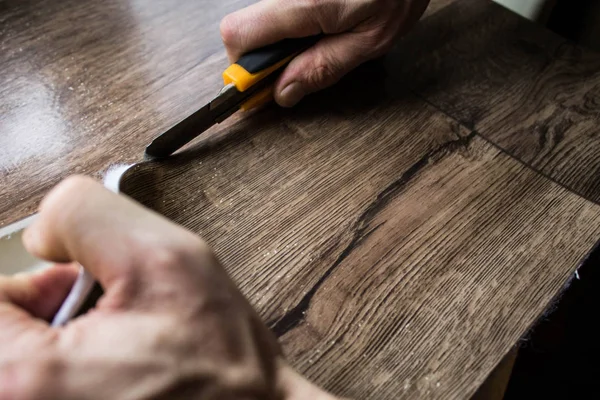 Linóleo Muestras Suelos Con Textura Madera Cortando Tamaño Año Nuevo —  Fotos de Stock