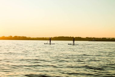 Stand-up sörfü. Gün batımında nehirde dersler.