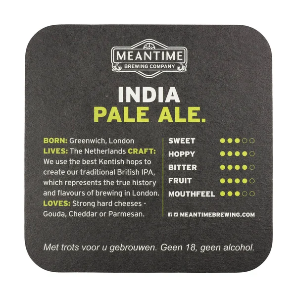 Netherlands Leidschendam March 2018 Meantime India Pale Ale Beermat Isolated — Stock Photo, Image