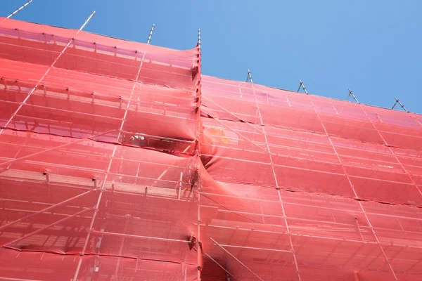 Red Seguridad Plástico Andamios Alrededor Sitio Construcción Gran Altura — Foto de Stock