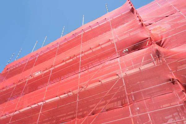 Red Seguridad Plástico Andamios Alrededor Sitio Construcción Gran Altura — Foto de Stock