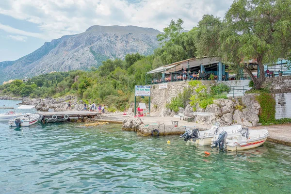 Greece Corfu Barbati July 2018 Tavern Olive Press Harbor Barbati — Stock Photo, Image