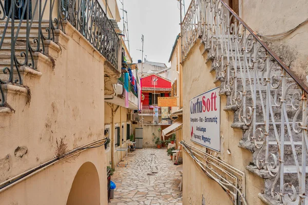 Grecia Corfu Corfu Town Julio 2018 Callejón Ciudad Corfú Kerkyra — Foto de Stock