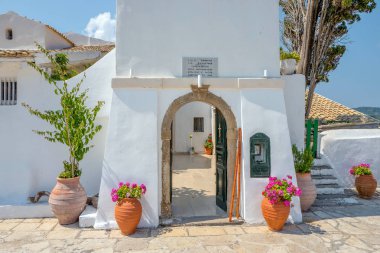 Vlacherna Manastırı'Vigla bağlantı noktası: Korfu, Yunanistan.
