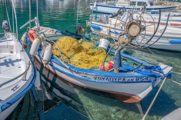 Greece Corfu Kouloura July 2018 Fishing Boat Port Kouloura Corfu — Stock Photo, Image