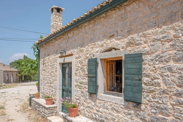 Old Abandoned Stone Built House Old Perithia Pantokrator Mountain Corfu — Stock Photo, Image