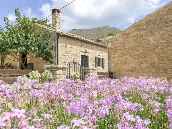 Régi Elhagyott Ház Kőből Épült Régi Perithia Pantokrator Hegyre Korfu — Stock Fotó
