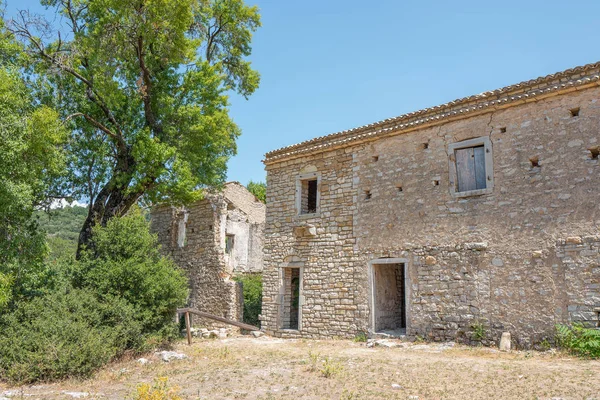 Oude Verlaten Natuursteenhuis Oud Perithia Berg Pantokrator Corfu Griekenland — Stockfoto