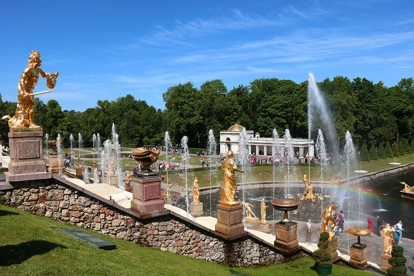 Russia Petersburg Peterhof June 2018 Photo Grand Cascade Fountain Upper — Stock Photo, Image