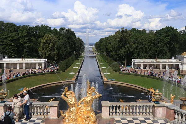 Rússia São Petersburgo Peterhof Julho 2019 Foto Fonte Grande Cascata — Fotografia de Stock