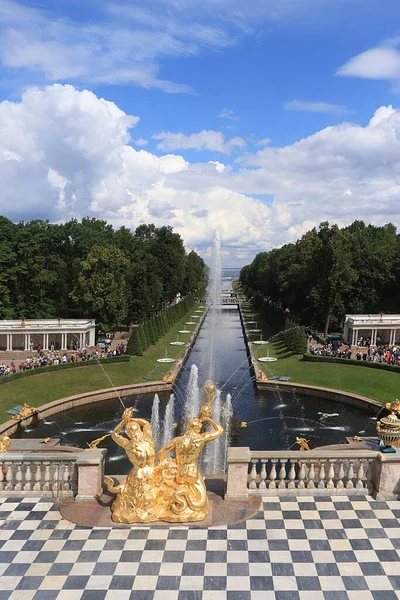 Russia Petersburg Peterhof July 2019 사진에는 박물관 보호구역의 공원에 그랜드 — 스톡 사진