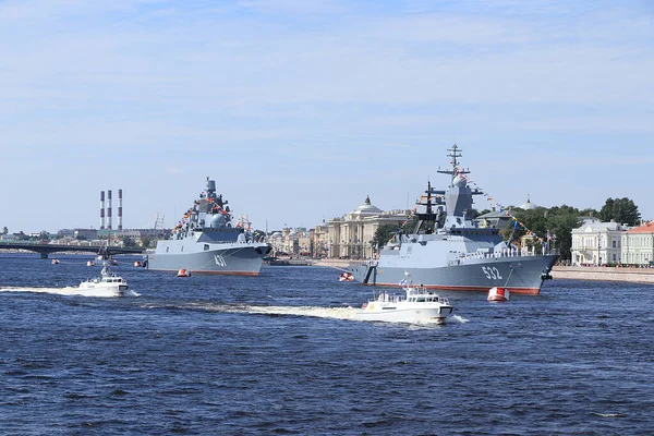 Russie Saint Pétersbourg Juillet 2020 Navires Guerre Dans Zone Eau — Photo