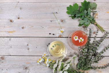 Faydalı yabani otlar ve bitki çayı ile sonbahar çiçek düzenlemesi, metin alanı, düz uzanma,