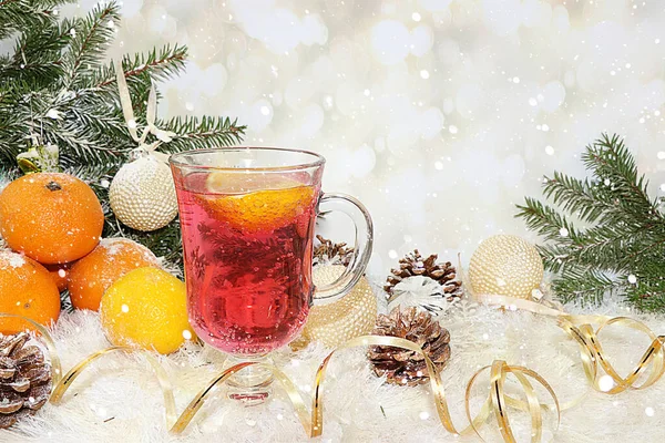 Horké Vánoční Svařené Víno Citronem Medem Mandarinkami Kornouty Pro Větve — Stock fotografie