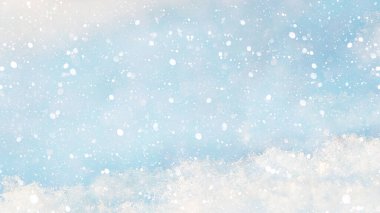 Yılbaşı ve yeni yıl arkaplanı mavi karlı arka plan, fotoğraf düzenleyicisi için şablon, metin için yer. Tebrikler için yeni yıl kartı, seçici odaklanma, göstermek için pankart