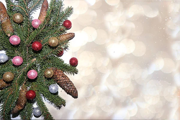 Weihnachten Und Neujahr Hintergrund Mit Bokeh Lichtern Für Zweige Mit — Stockfoto