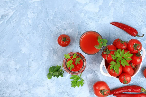 Tomato Juice Sauce Pasta Ingredients Old Table Detox Diet Weight — Stock Photo, Image
