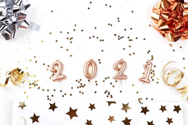 Felice Anno Nuovo 2021 Festeggiamento Decorazioni Natalizie Biglietti Auguri Banner — Foto Stock