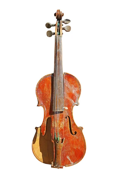 Violino Velho Rachado Isolado Sobre Fundo Branco — Fotografia de Stock