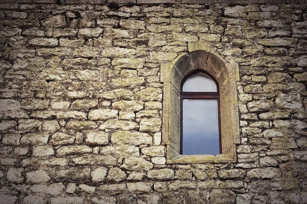 Gotische Fenster Der Alten Burgmauer Strukturbild Des Historischen Gebäudes — Stockfoto