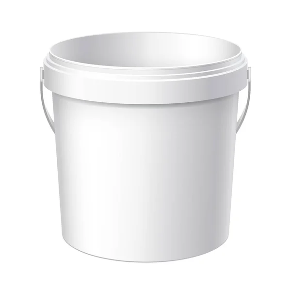 Μικρό Λευκό Πλαστικό Κουβά Συσκευασία Τροφίμων Τροφίμου Χρώματα Κόλλες Στεγανοποιητικά — Διανυσματικό Αρχείο