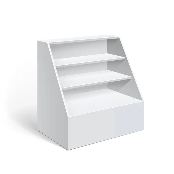 Showcase Display Retail Shelf Rack Isolerad Den Vita Bakgrunden Mockup — Stock vektor