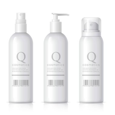 Beyaz bir arka plan üzerinde kozmetik ürünleri kümesi. Kozmetik paket toplama krem, çorbalar, köpükler, şampuan, tutkal için. Nesne, gölge ve yansıma ayrı katmanlardaki. vektör çizim.