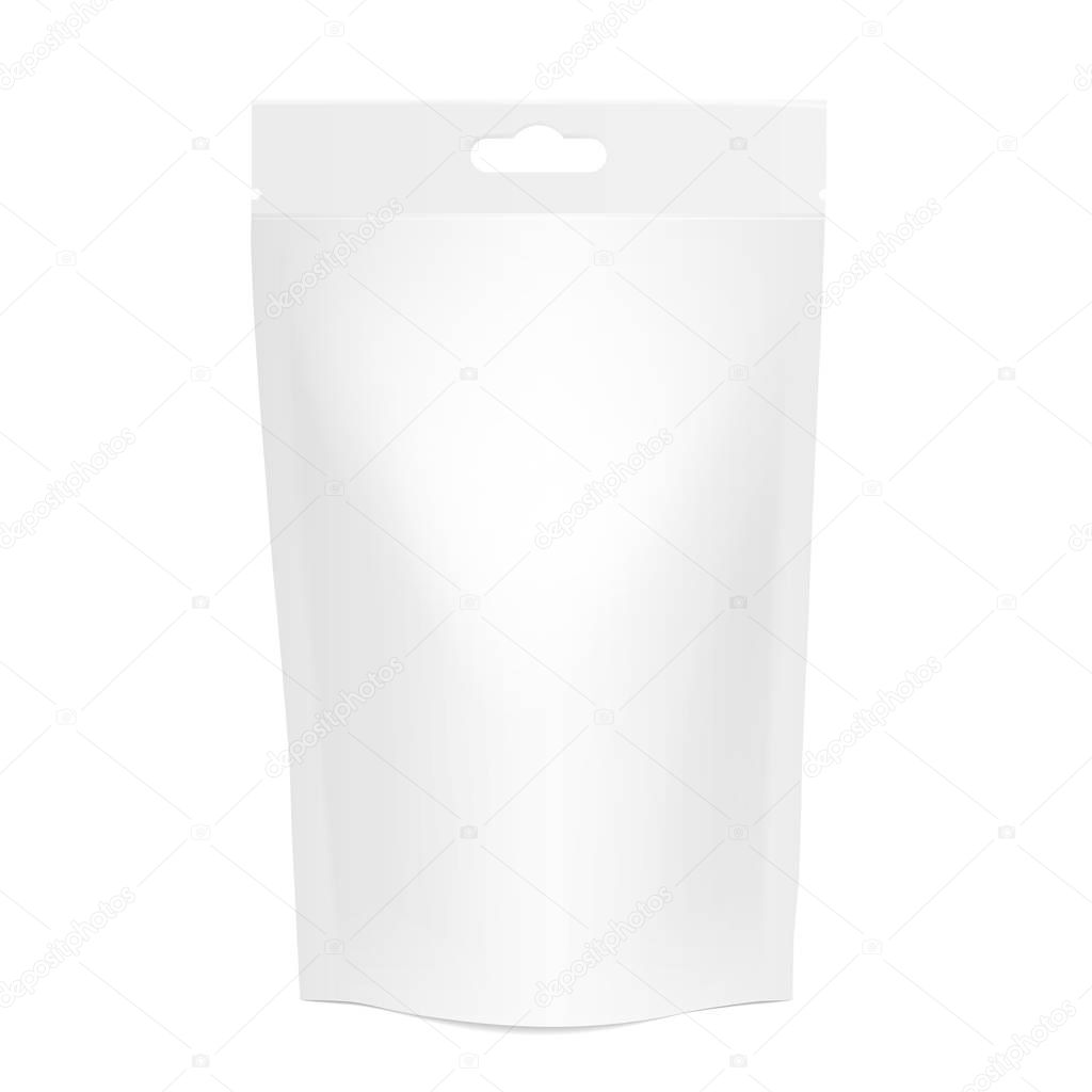White realistic Polyethylene bag with Hang Slot. Mock up for brand template. vector illustration.