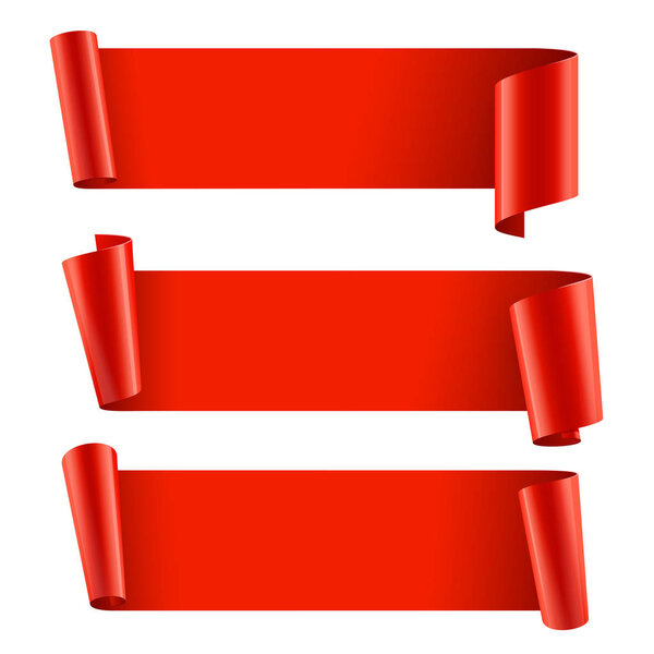 Ribbons set. Realistic Red Glossy paper ribbon. Vector illustration