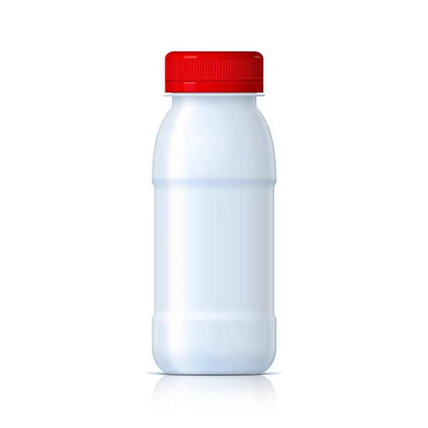 凉爽逼真的白色塑料瓶与红色盖子 产品包装药品 各种流体矢量图解 — 图库矢量图片