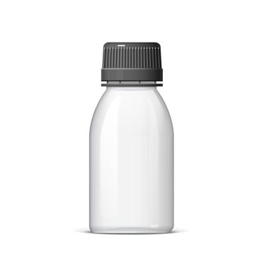 Serin gerçekçi beyaz plastik şişe. Ürün Ambalaj tıp. Çeşitli sıvıları vektör çizim