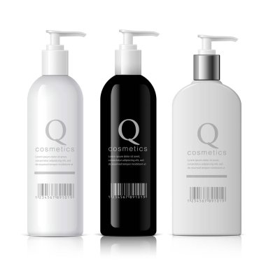 Beyaz bir arka plan üzerinde kozmetik ürünleri kümesi. Kozmetik paket toplama krem, çorbalar, köpükler, şampuan, tutkal için. Nesne, gölge ve yansıma ayrı katmanlardaki. vektör çizim.