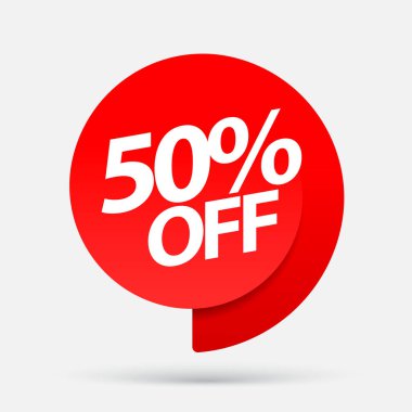 Özel Teklifler satışı. İndirimli fiyat ile 50'dir. Perakende satın alma üzerinde bir reklam kampanyası için kırmızı bir etiketi olan bir reklam. vektör çizim