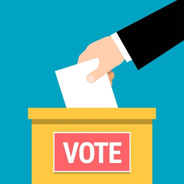 Szavazás Kézi Elhelyezés Papír Szavazóurnákhoz Vektoros Illusztráció Lapos Stílusú — Stock Vector