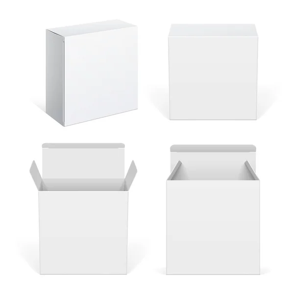 Ensemble Boîte Carton Réaliste Paquet Blanc Pour Les Logiciels Appareils — Image vectorielle