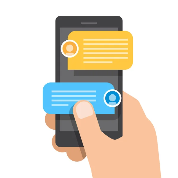 Mão Direita Segura Smartphone Notificação Mensagens Chat Smartphone Ilustração Vetorial —  Vetores de Stock