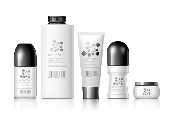 Kosmetikprodukte Auf Weißem Hintergrund Kosmetikpakete Für Sahne Suppen Schaum Shampoo — Stockvektor