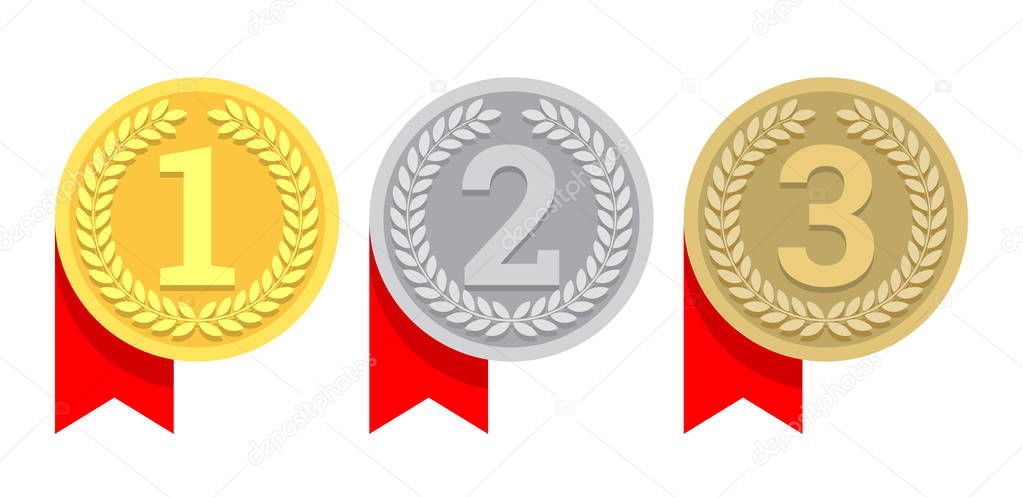 Gold Silver Bronze Medal Icon Awards First Second Third Place — Stock