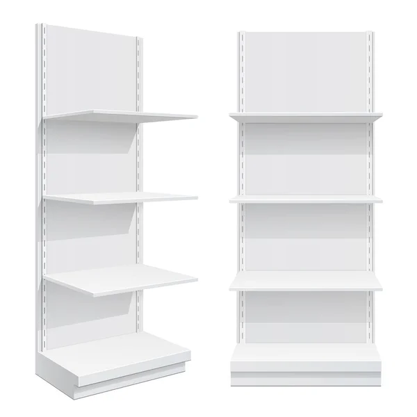 Advertising Pos Poi Display Rack Shelves Supermarket Floor Showcase White — Stock Vector