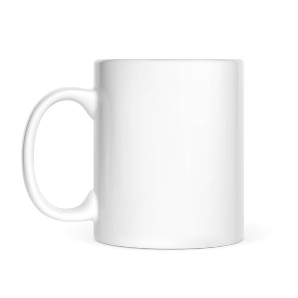 Realistic white cup isolated on white background. Vector illustration.