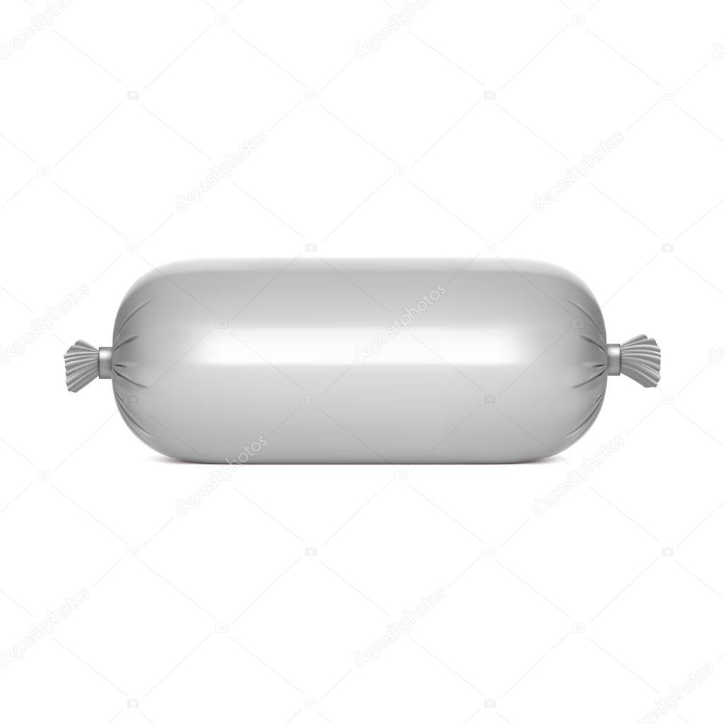 Photorealistic polyethylene packaging for sausage or other products. Vector mockup