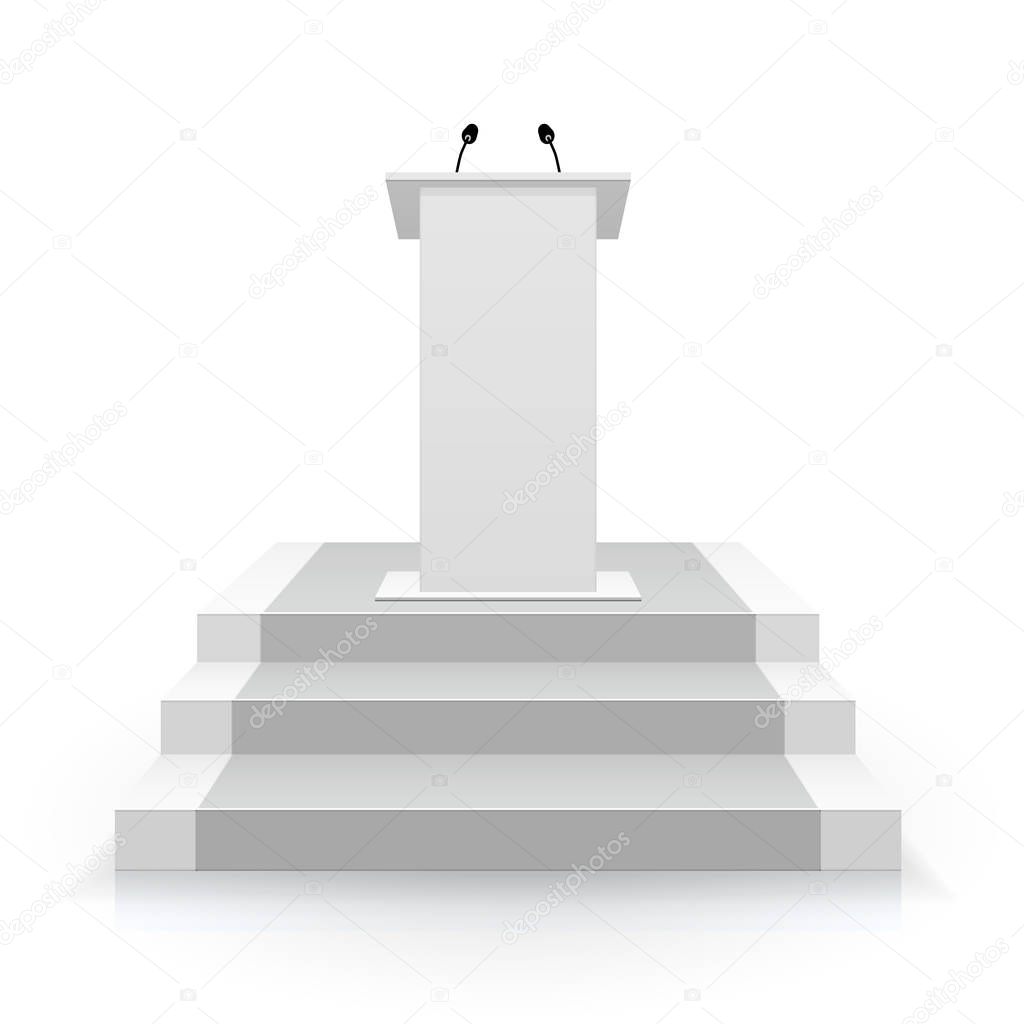 tribune on the stairs. Podium for performances. Vector illustration