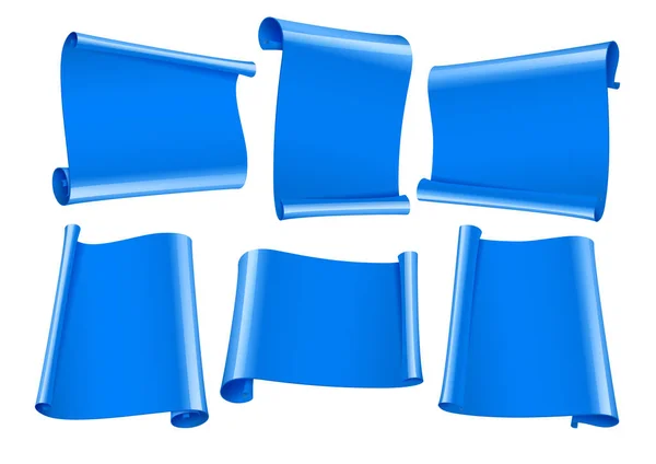 Lege Rollen Van Blauw Papier Stickers Ingesteld Witte Achtergrond Vectorillustratie — Stockvector