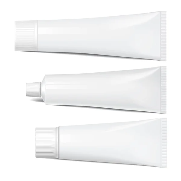 Realistische Weiße Röhren Set Für Kosmetika Salben Creme Zahnpasta Kleber — Stockvektor